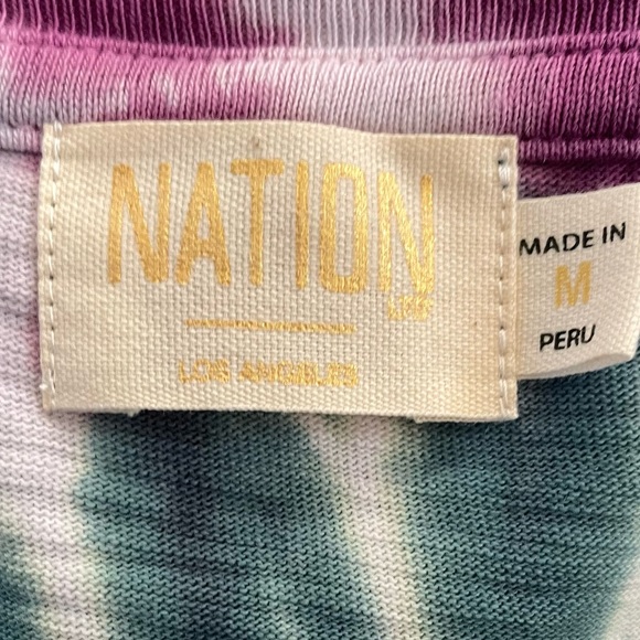 NATION LTD Purple Green Blue Tie Dye V-Neck Long Sleeve Top Women’s Size Medium - Picture 4 of 11
